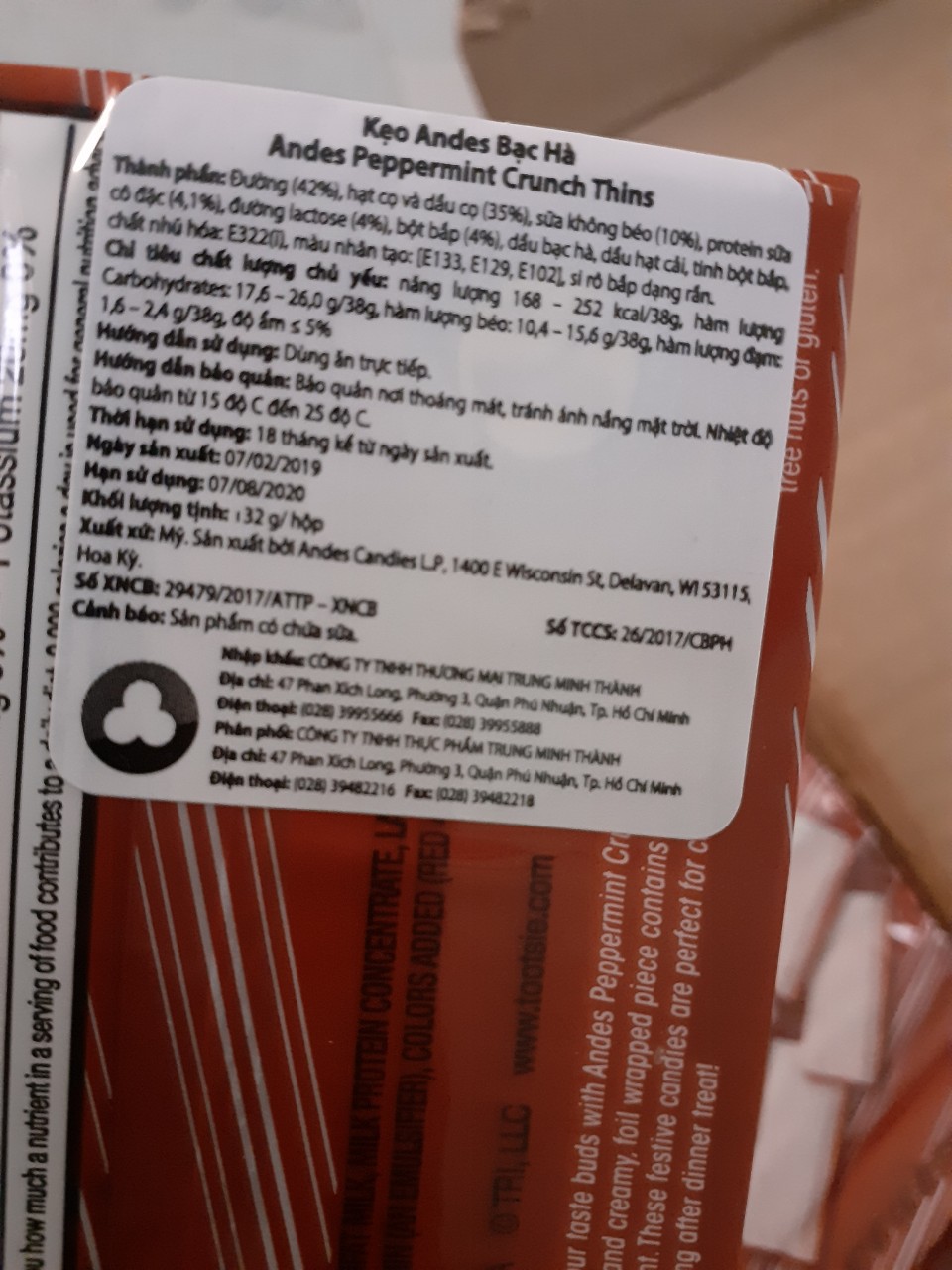 [HCM]Kẹo Andes Bạc Hà Mỹ 132g