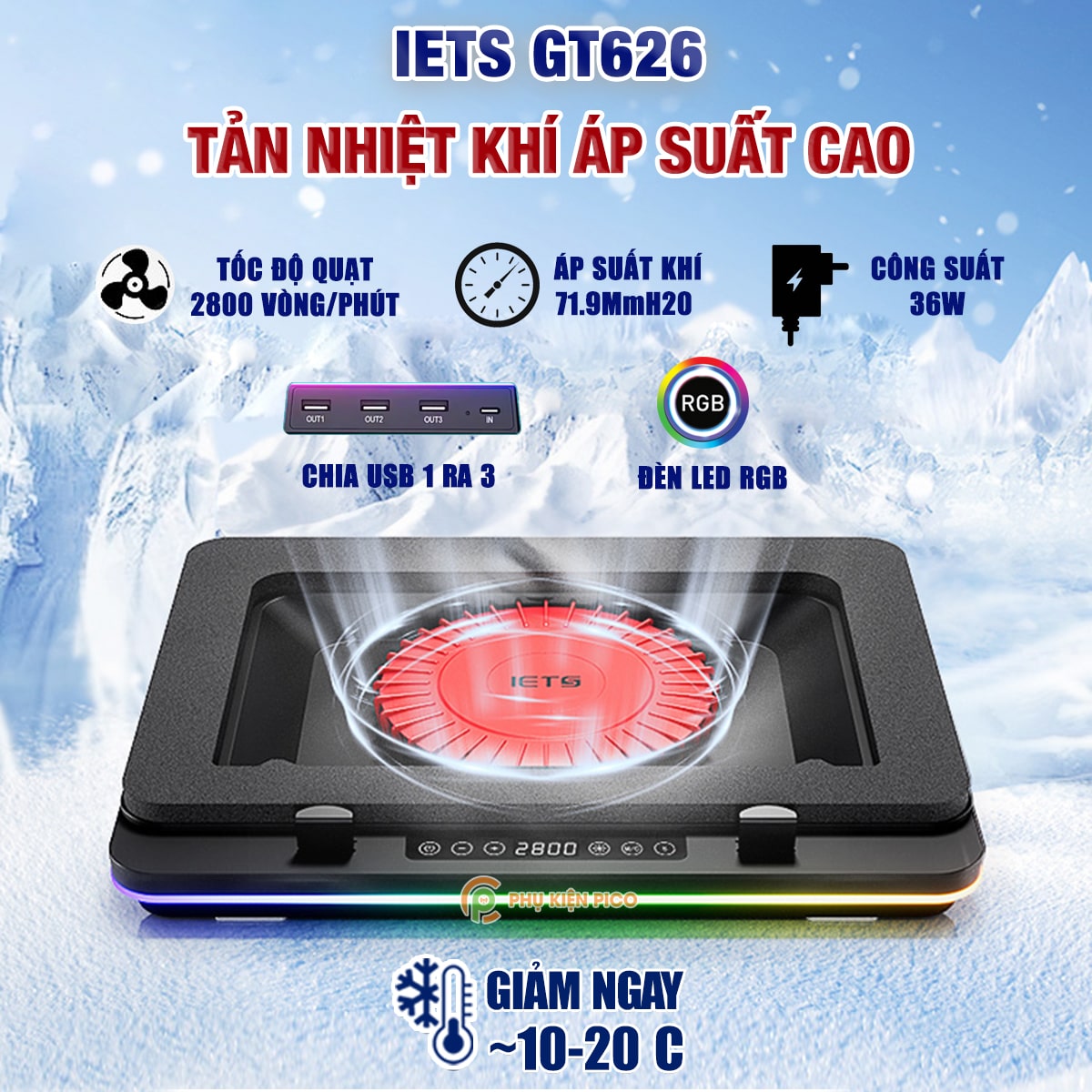 Quạt tản nhiệt Laptop Gaming Pro Đế tản nhiệt Macbook Surface book quạt turbo fan siêu mạnh led RGB Sow Wong Y7000P