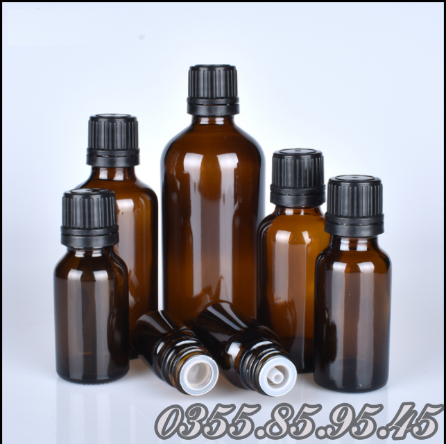 10 Chai thủy tinh chiết serum, tinh dầu thân NÂU nắp vặn đen 5ml 10ml 15ml 20ml 30ml 50ml 100ml, chai đựng tinh dầu, lọ chiết mỹ phẩm du lịch.