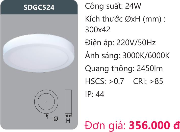 Đèn ốp trần led Panel 24W DUHAL SDGC524