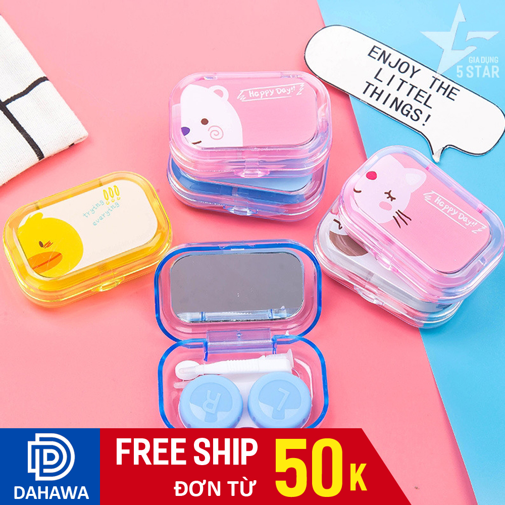 Hộp đựng lens mắt kèm đồ gắp len và gương soi, họa tiết siêu cute, chất liệu cao cấp, an toàn cho mắt