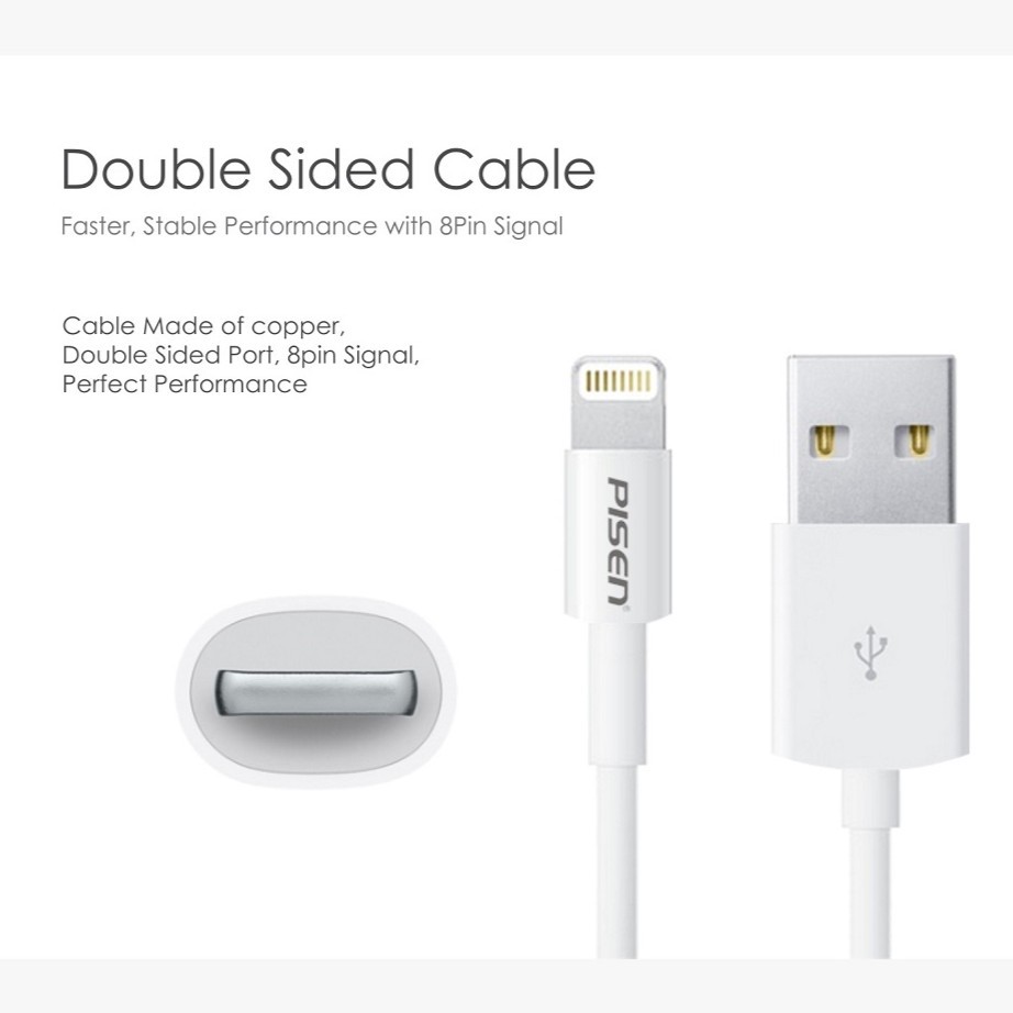 Cáp Sạc Pisen cho IPhone IPad Dài 20CM - BH 6 Tháng 1 đổi 1