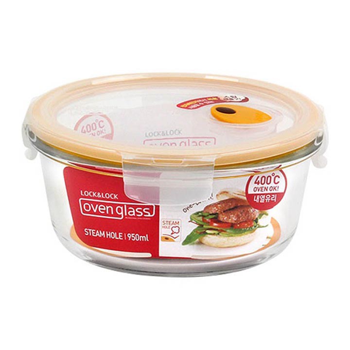 [HCM]Thố thủy tinh tròn Lock&Lock Ovenglass Steam Hole LLG861T 950ml