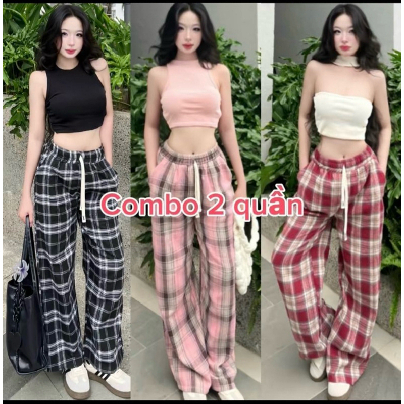 Quần Dài Suông Nữ Kẻ Caro 5 Màu Lựa Chọn T50D