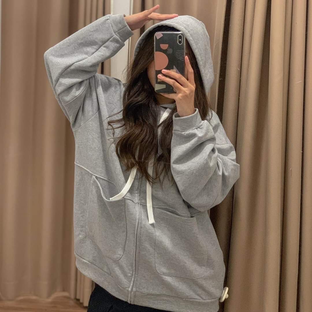 [HCM]Áo hoodie áo khoác thun nỉ nữ cực đẹp 2 TÚI TRƯỚC from rộng dài mềm mịn thoáng mát