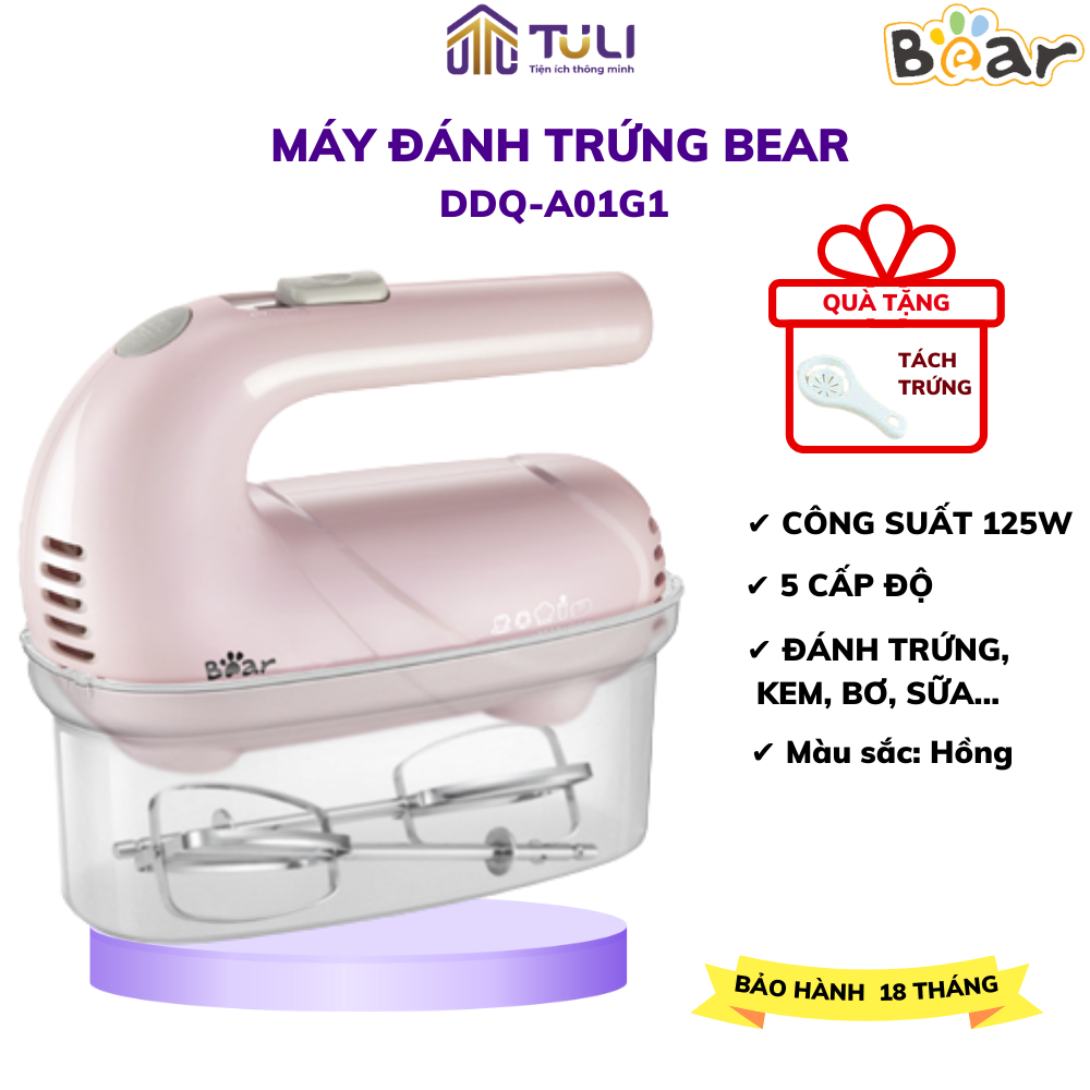 Máy đánh trứng cầm tay mini đa năng bear ddq-a01z7 , 125w, đánh kem mềm, 5 chế độ đánh , bảo hành 18 tháng