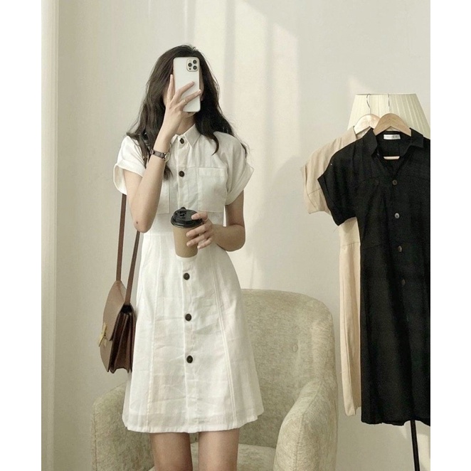 Đầm sơ mi 2 túi 3 màu