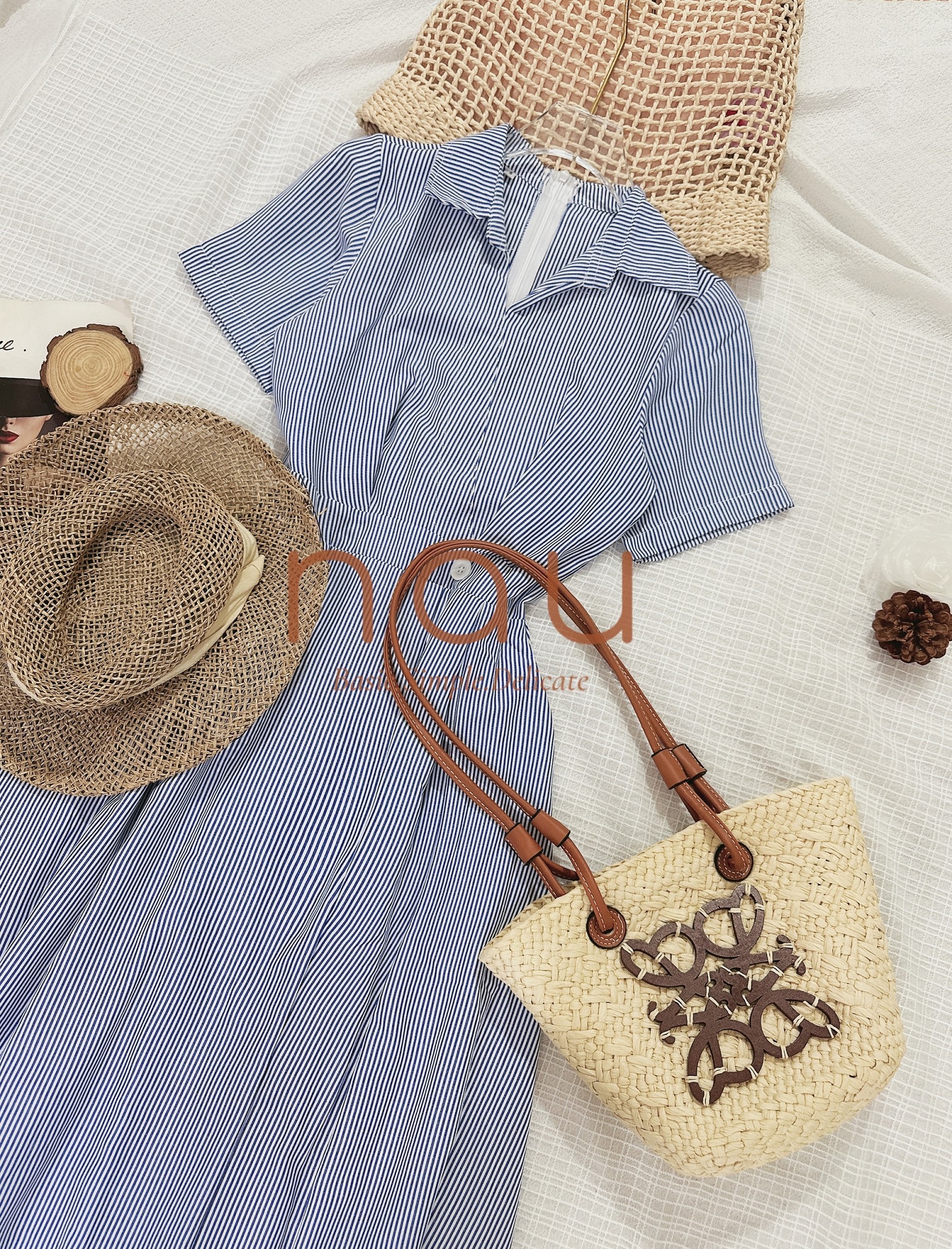 Blue striped midi shirt