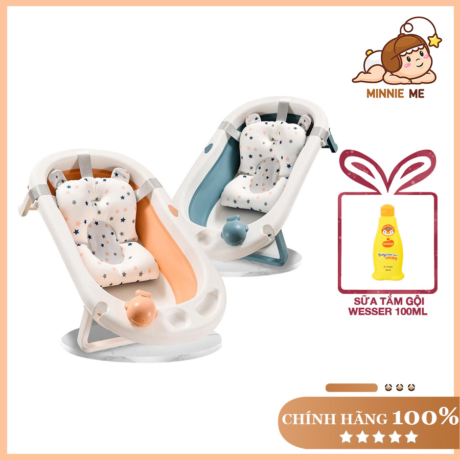 [Tặng kèm sữa tắm Wesser 100ml] Chậu tắm cho bé gấp gọn kèm phao Hanbei