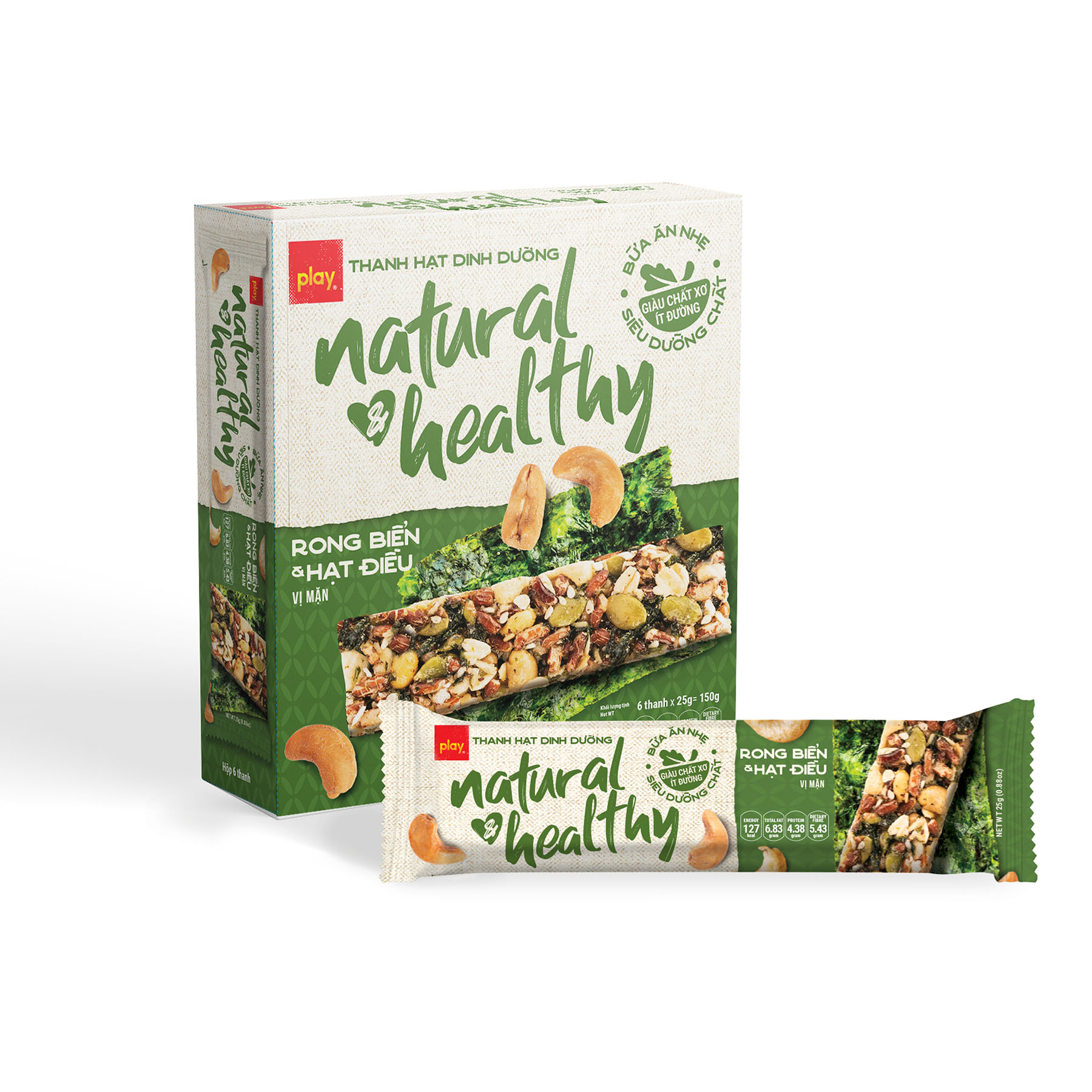 Hộp 6 thanh hạt dinh dưỡng PLAY Natural Healthy - Bánh ngũ cốc ăn sáng, bánh ăn kiêng giảm cân