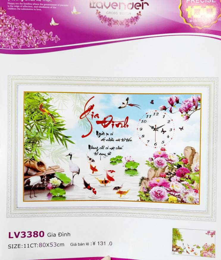 [HCM]Tranh thêu chữ thập gia đình hạc đồng hồ LV3380 - kích thước 80 * 53