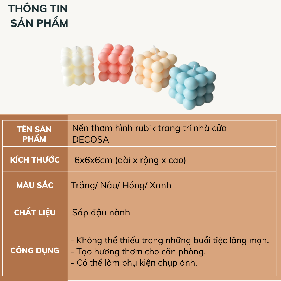 Nến thơm hình rubik trang trí nhà cửa DECOSA