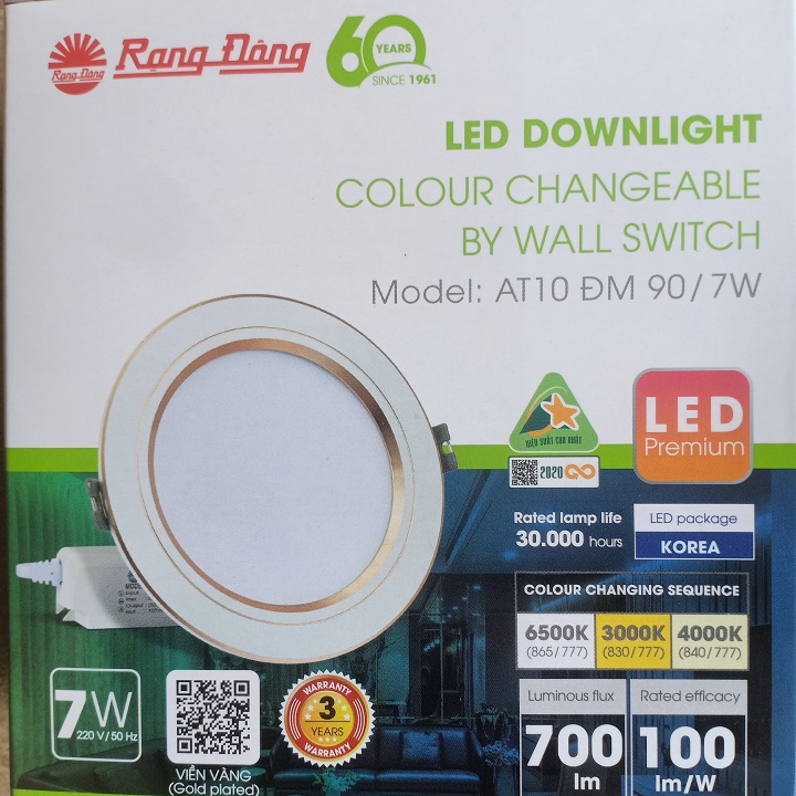 Đèn led Âm Trần AT10 ĐM 90/7W Đổi Màu Rạng  Đông lon dày