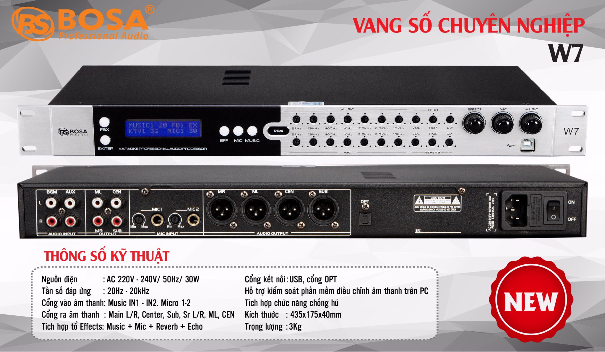 [HCM][Trả góp 0%]Vang số Bosa W7 Bluetooth