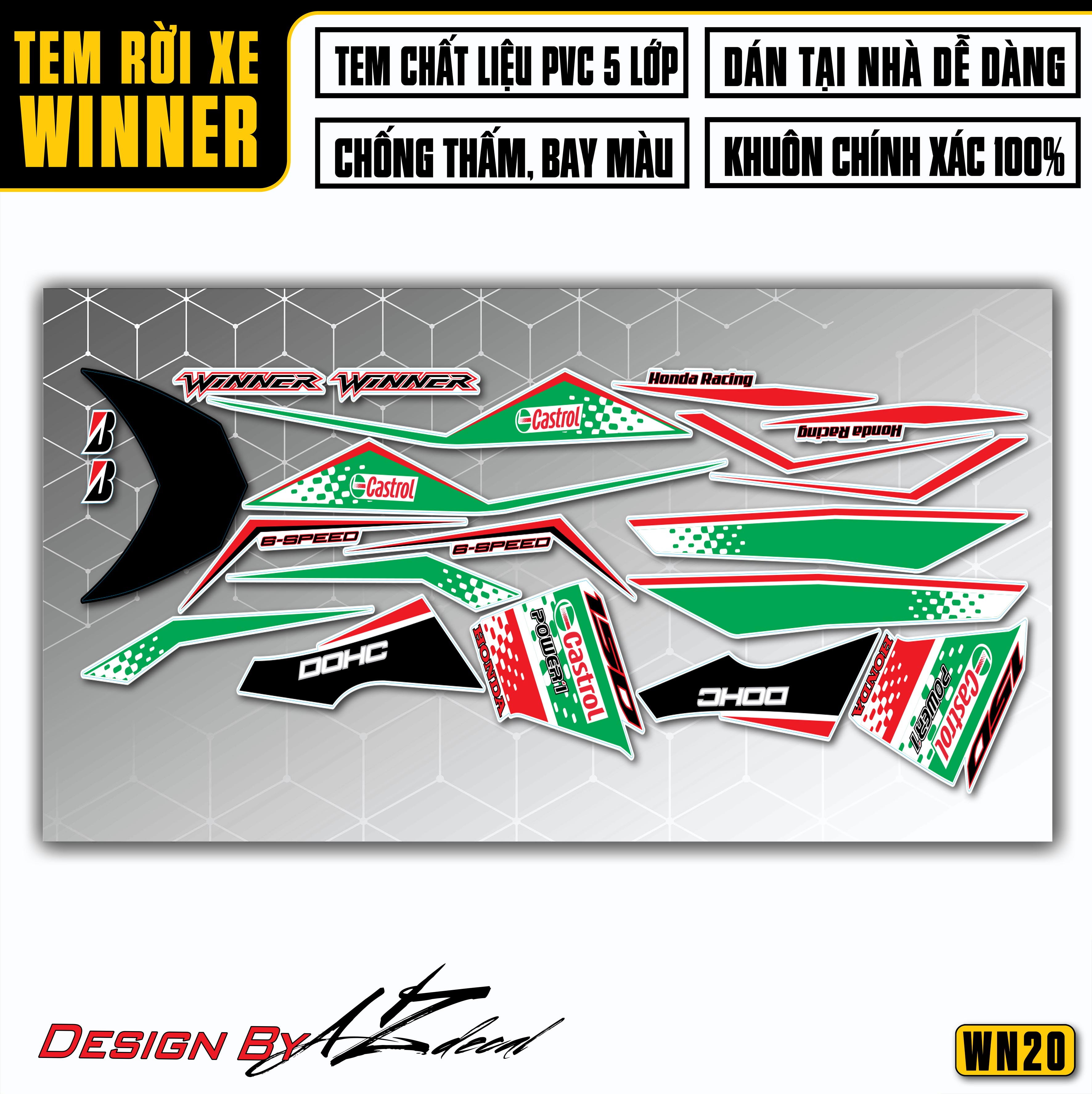 Tem Chế Dán Xe Winner V1/150 Mẫu Castrol | WN20 | Tem Rời Chất Liệu Decal PVC Cao Cấp, Dễ Dán - Azdecal