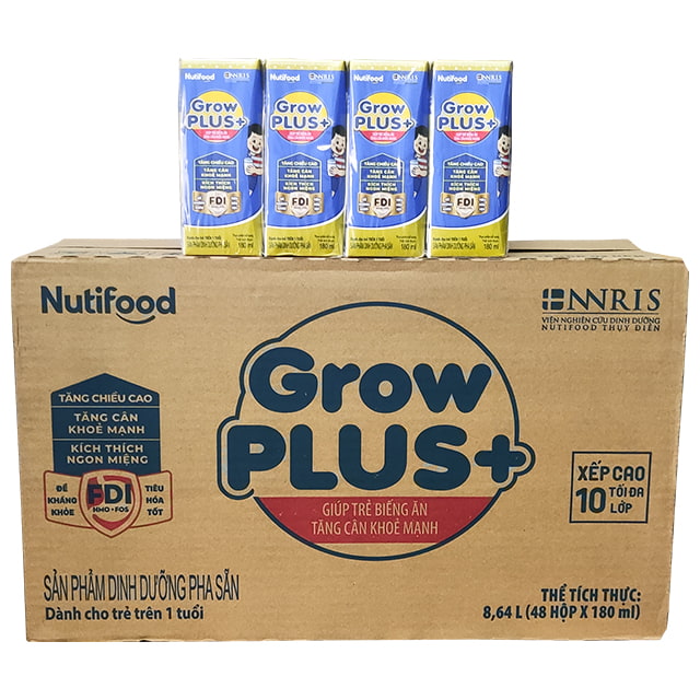 Thùng 48 hộp x 180ml sữa bột pha sẵn growplus+ xanh 180ml tăng cân khoẻ mạnh - hàng chính hãng