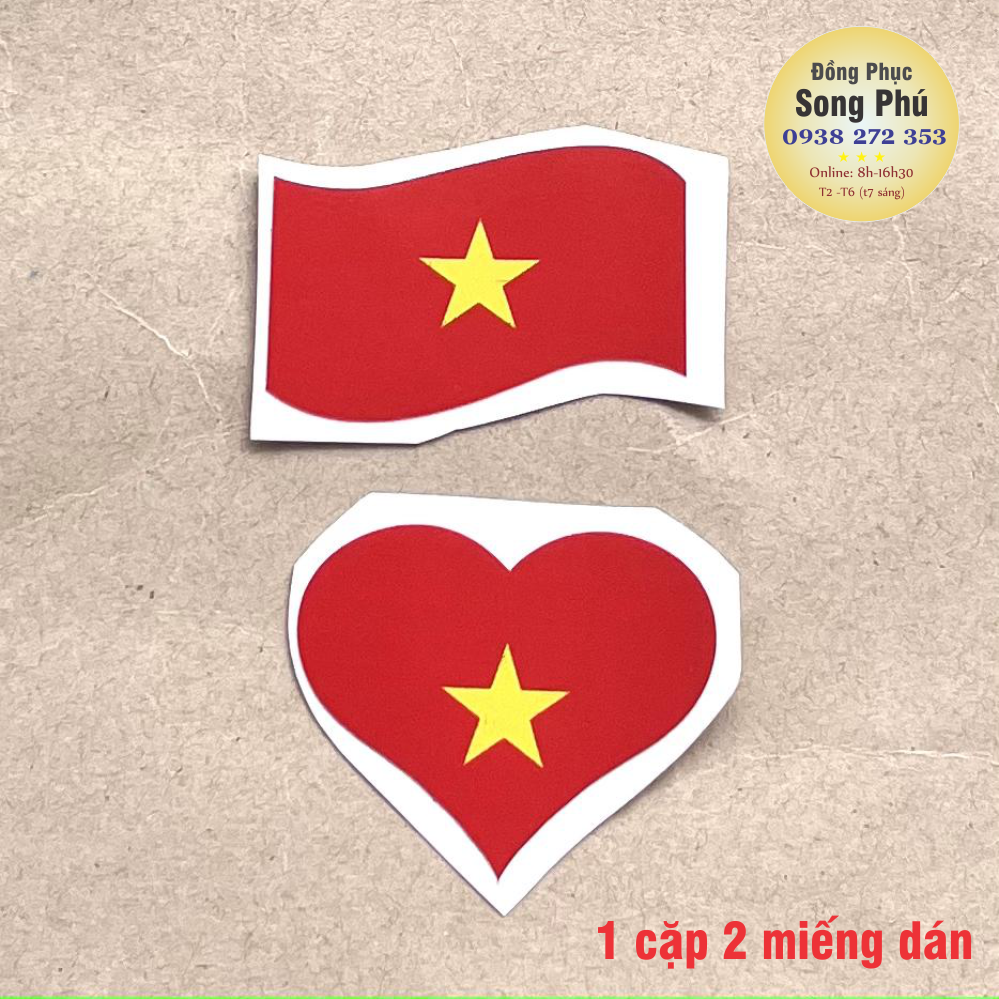Stick lá cờ dán mặt, hình trái tim - combo 8 cặp