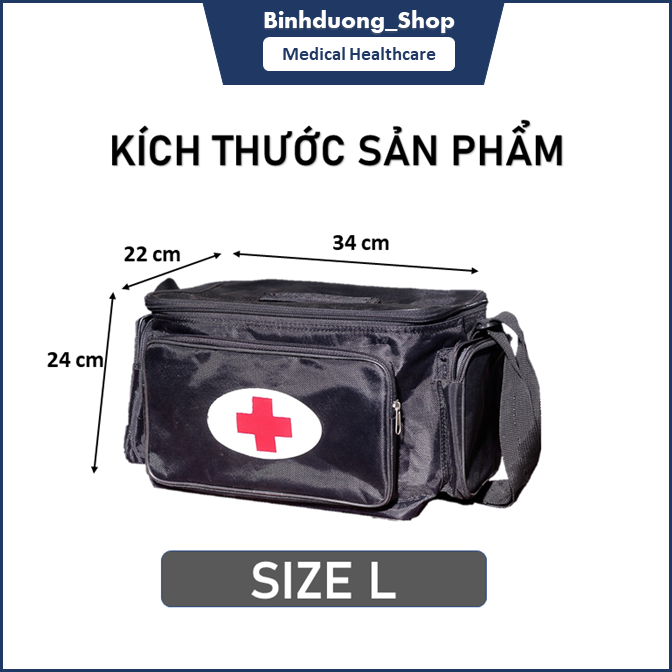 Túi cứu thương ĐEN kích thước 34x22x22cm size L theo tiêu chuẩn Bộ y tế