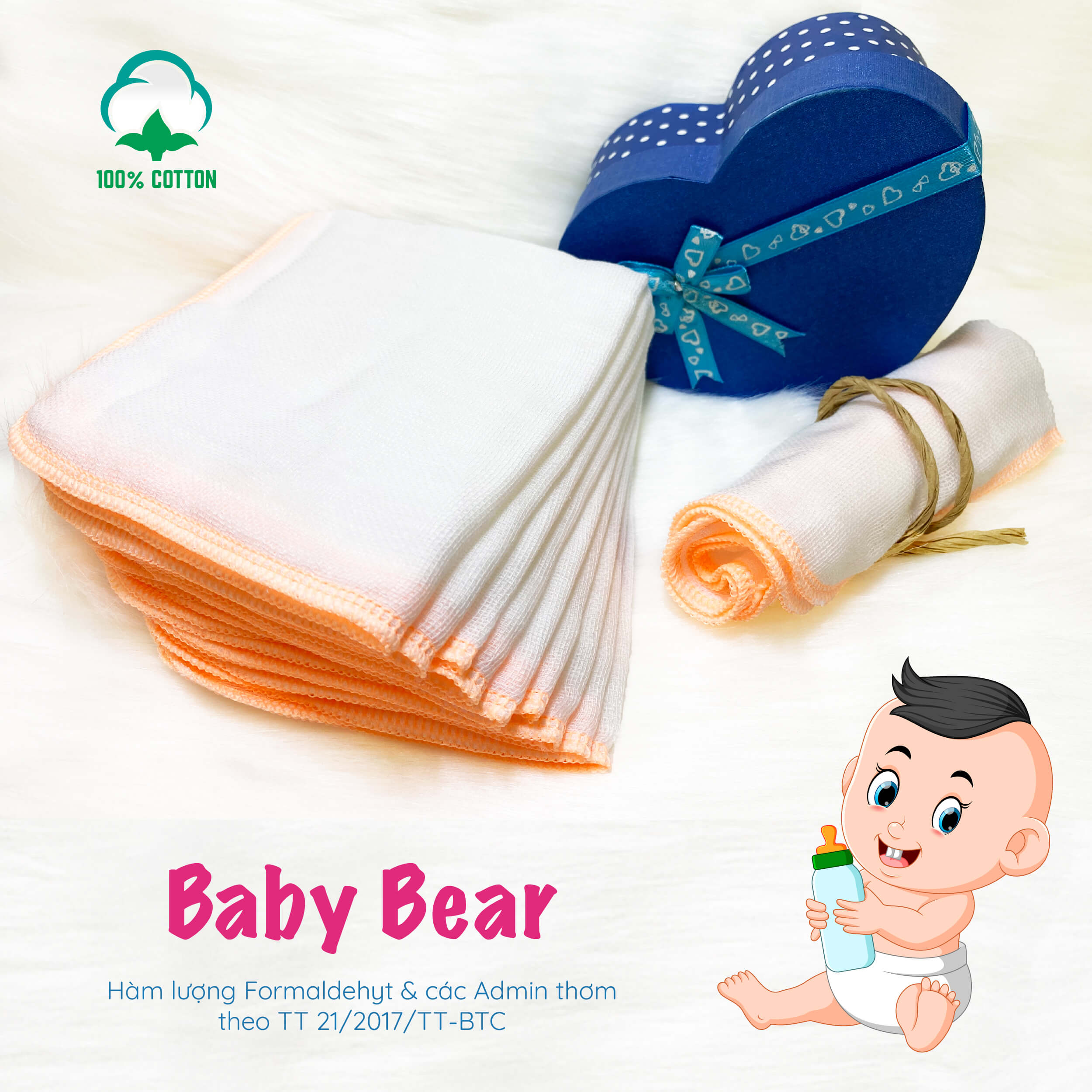 [Siêu rẻ] Khăn sữa Baby Bear 4 Lớp 25x27