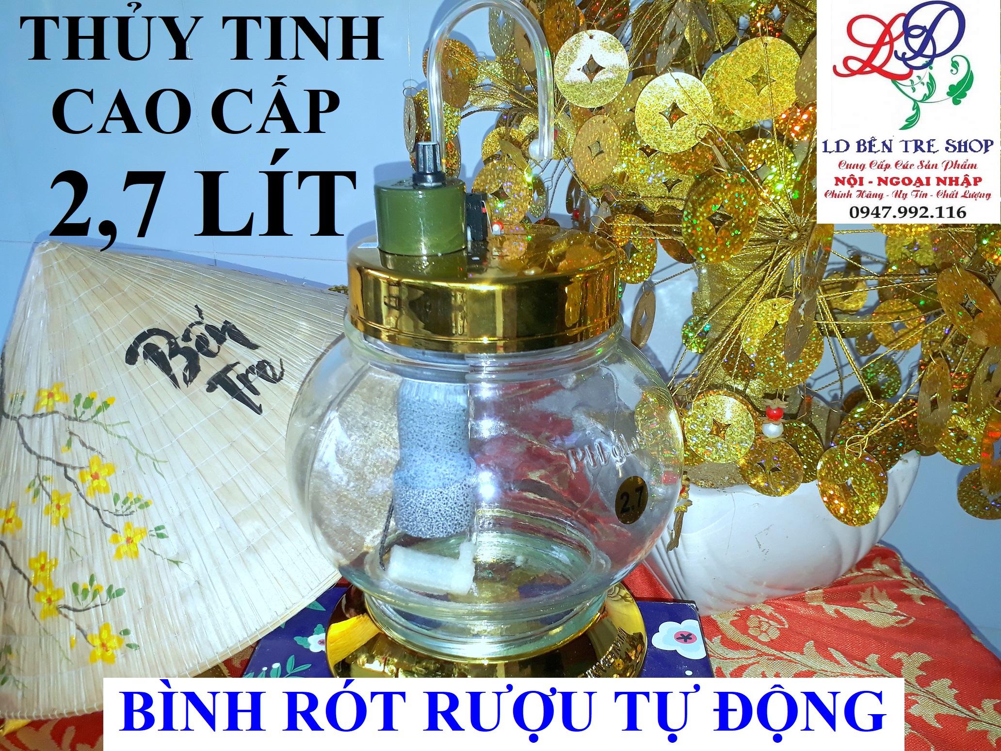 Bình rót ruợu tự động Thủy tinh Cao cấp 2,7 lít (Tặng cáp sạc)
