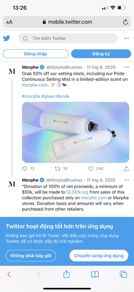 [Thanh lý] Xịt khóa make up MORPHE CONTINUOUS SETTING MIST