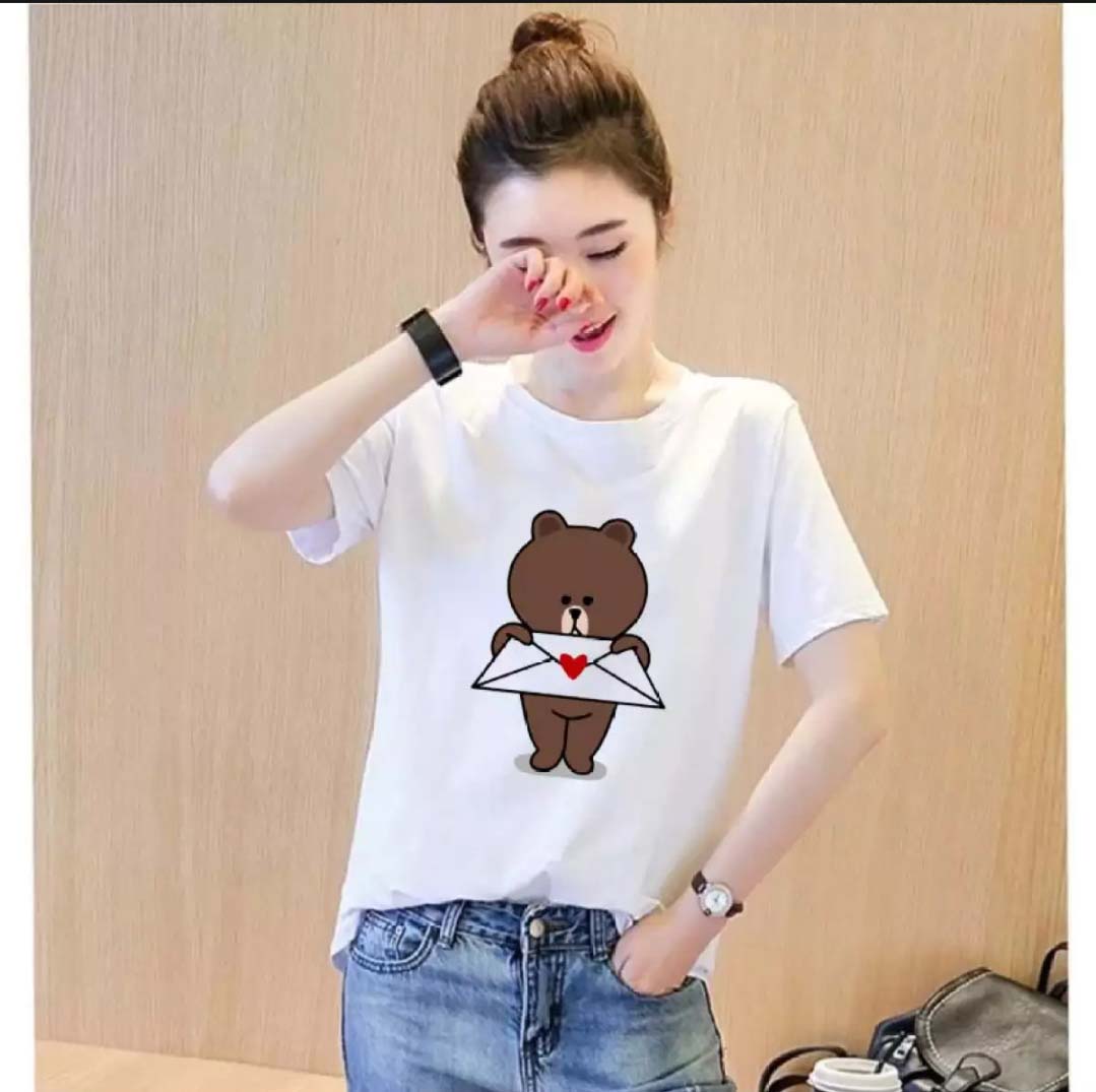 [HCMXẢ HÀNG - ĐỒNG GIÁ 19K ]Áo thun nữ hàn Quốc in hình Gấu Đưa Thư Tình Yêu dễ thương vải dày mịn mát