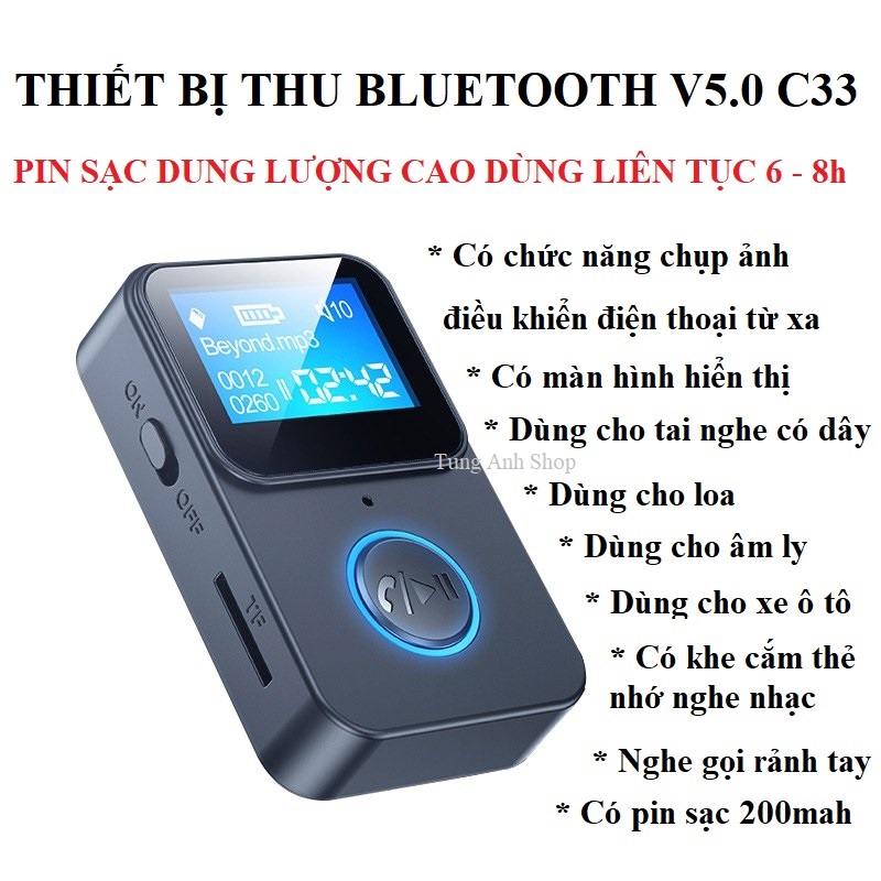 Thiết bị thu âm thanh không dây C33 Bluetooth 5.0 có pin sạc và màn hình