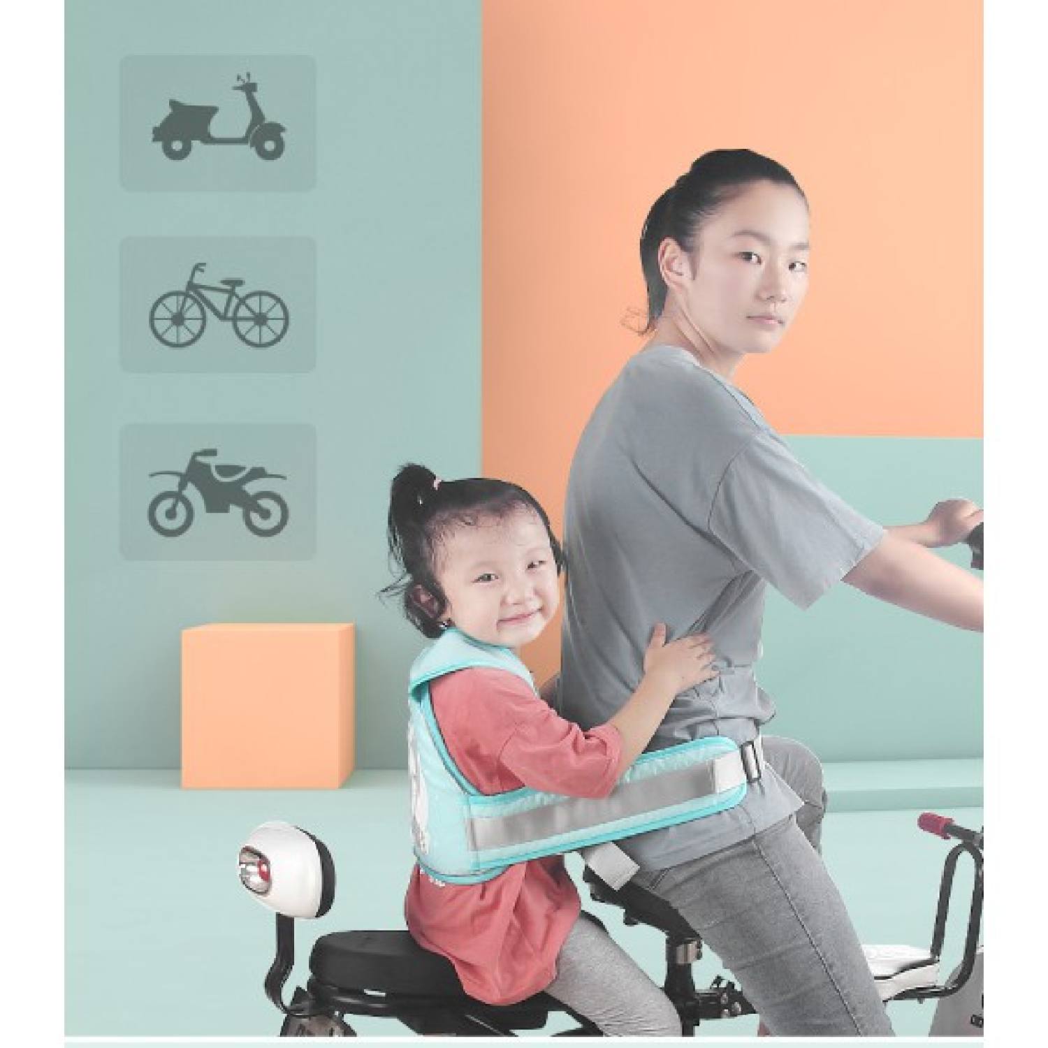Đai đi xe máy chất liệu dày dặn chắc chắn, an toàn cho bé đi xe máy