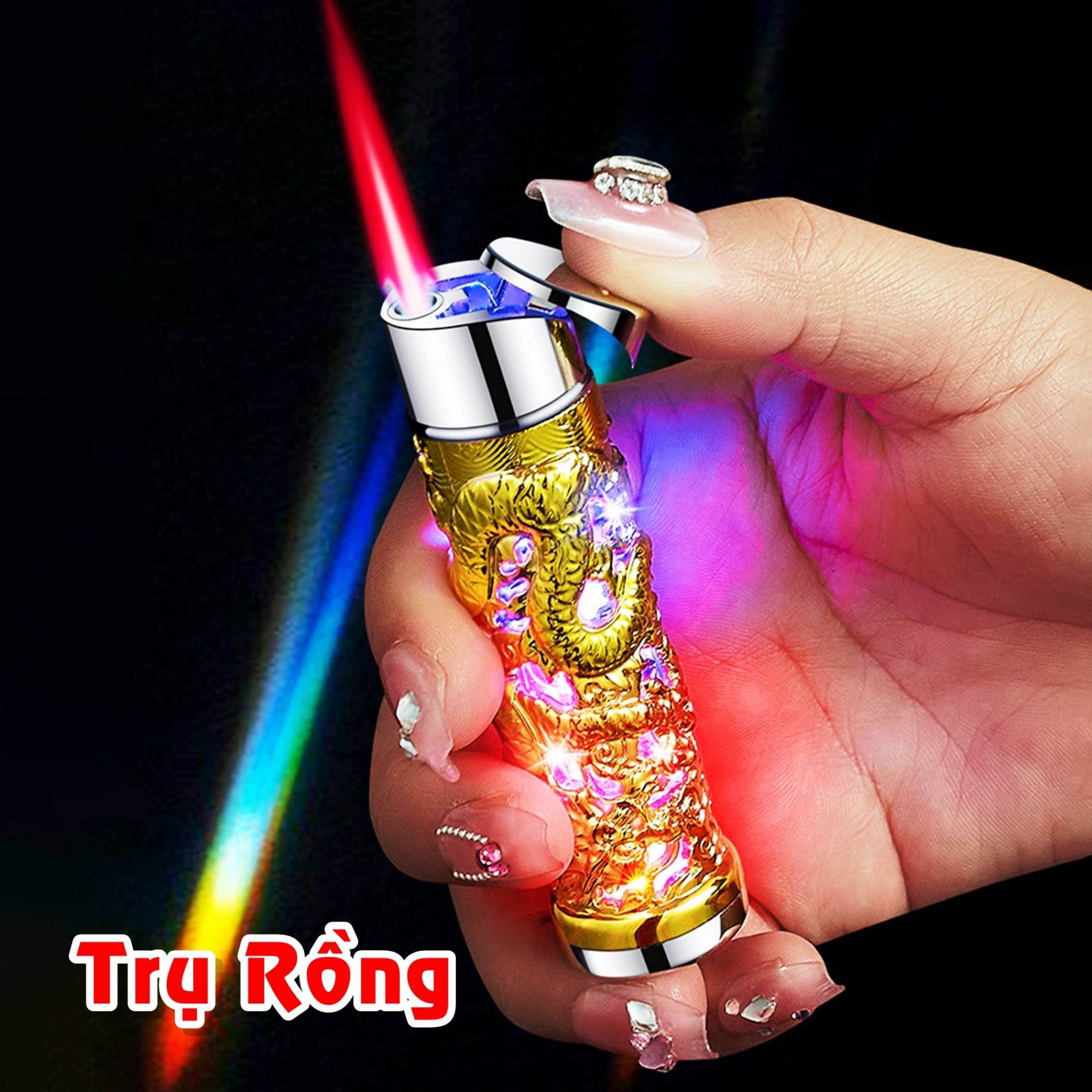 BẬT LỬA KHÈ HÌNH TRỤ RỒNG NỔI (CÓ ĐÈN LED NHẤP NHÁY) FULLBOX