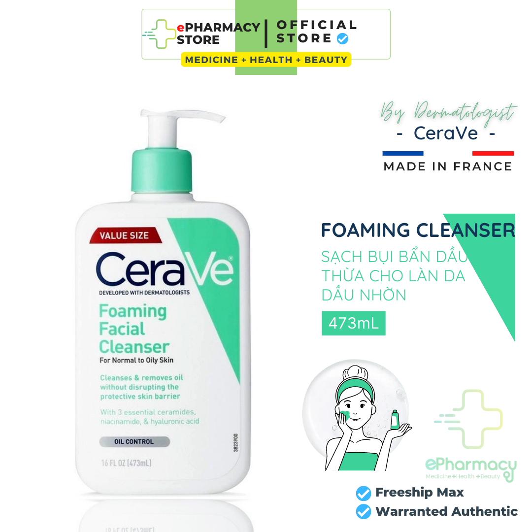 CERAVE Sữa Rửa Mặt FOAMING Cleanser For Normal To Oily Skin cho da thường da dầu 473ml