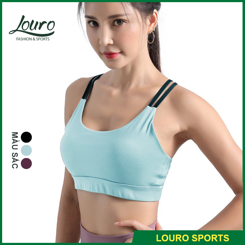 Áo tập Yoga nữ Louro LA22, kiểu áo bra tập yoga nữ quai chéo co giãn, có mút nâng ngực, thoáng mát