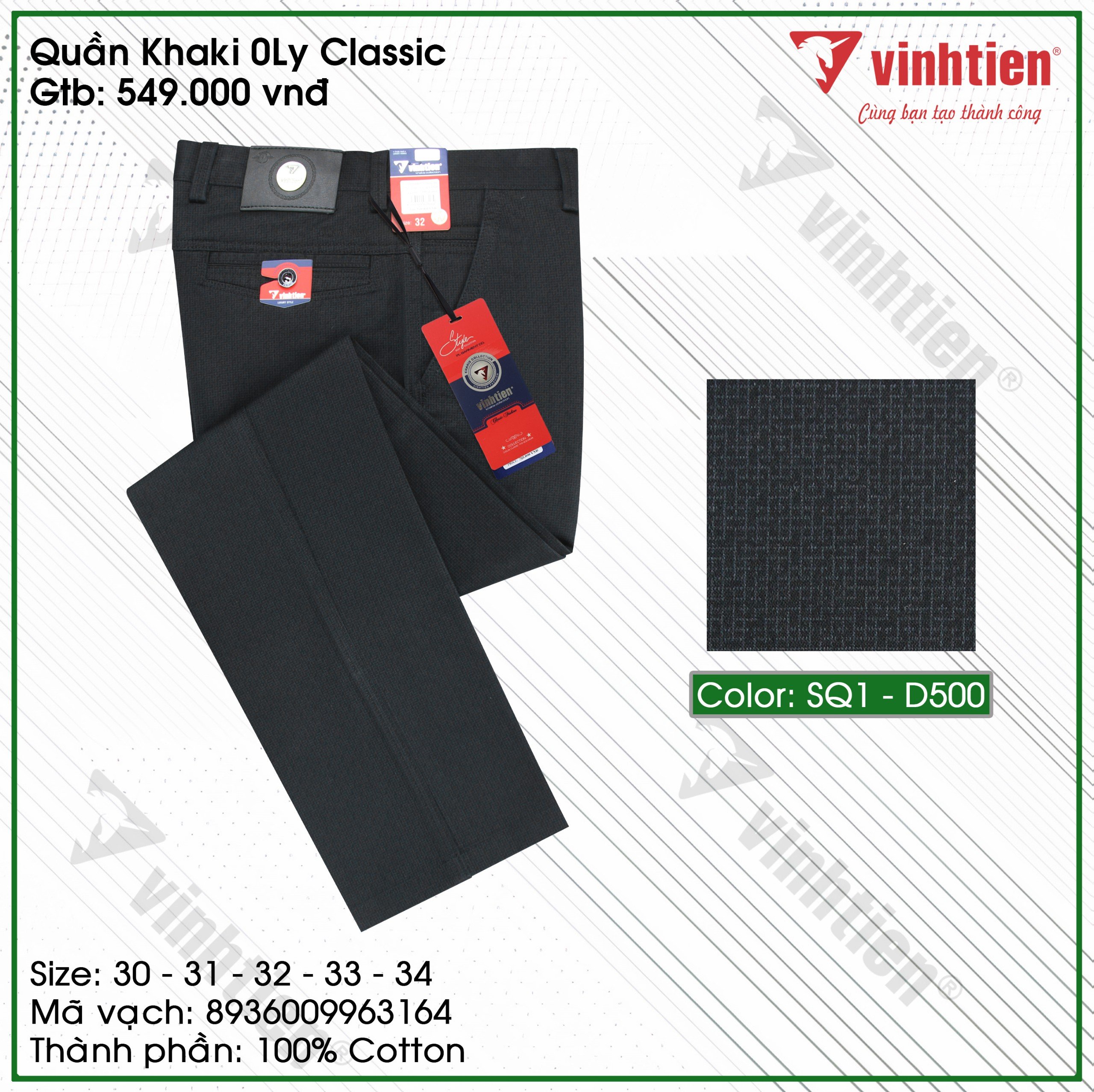 (Freeship Max)[HCM]Quần Kaki 0ly Vải 100%Cotton Classic Vĩnh Tiến 549.1