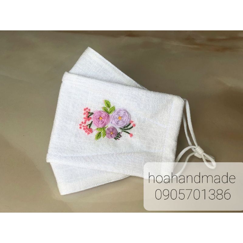 KHẨU TRANG 3D VẢI LINEN THÊU TAY