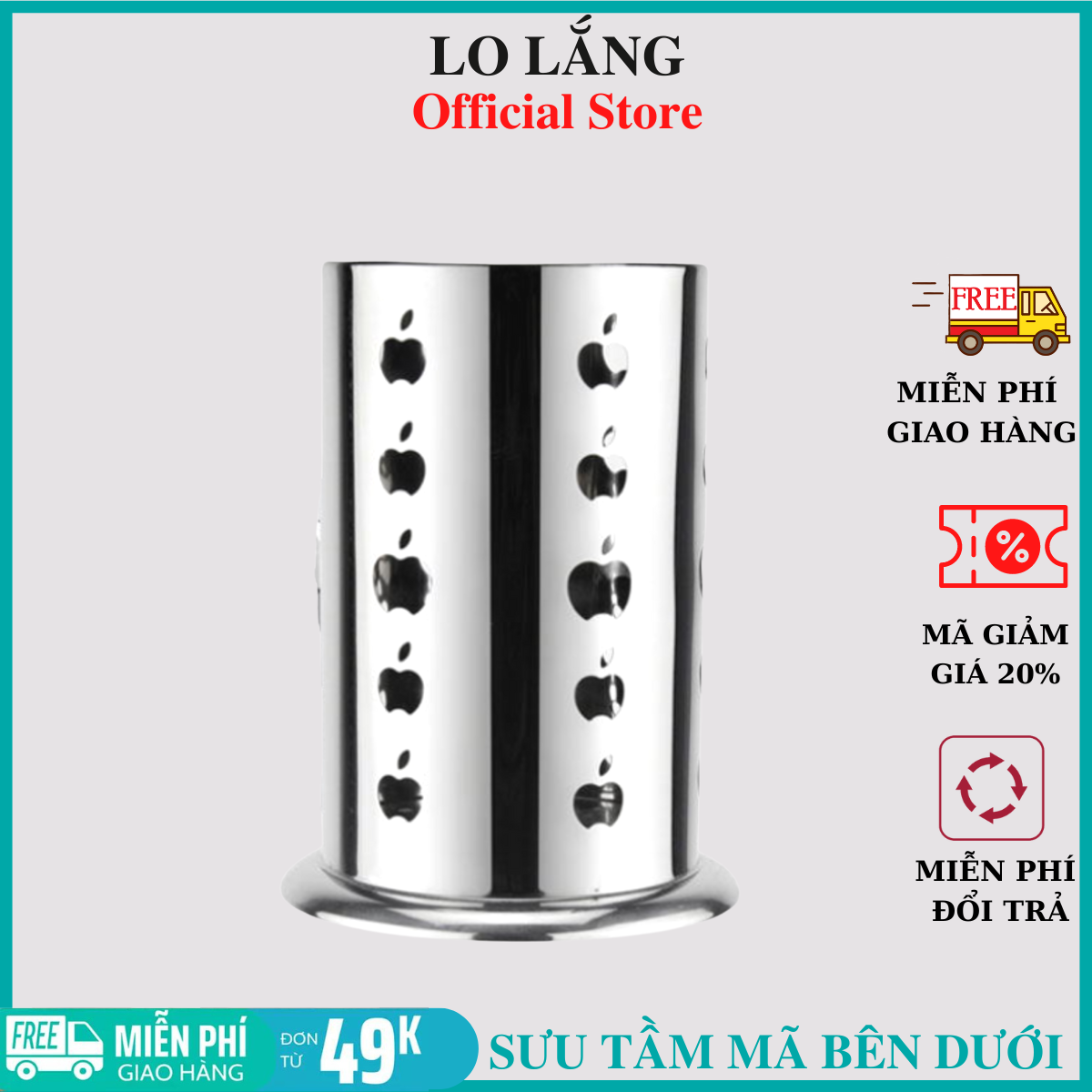 Ống đựng muỗng đũa inox dạng tròn có lỗ thông thoáng ráo nước cao cấp