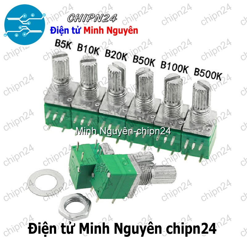 [2 chiếc] (F161) Biến trở xanh 5 chân RV097NS có công tắc (1K/5K/10K/20K/50K/100K/500K) - [Chọn Loại] - HHH.00015