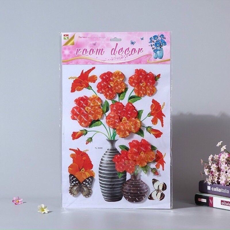 Tranh dán tường bình hoa 3D.