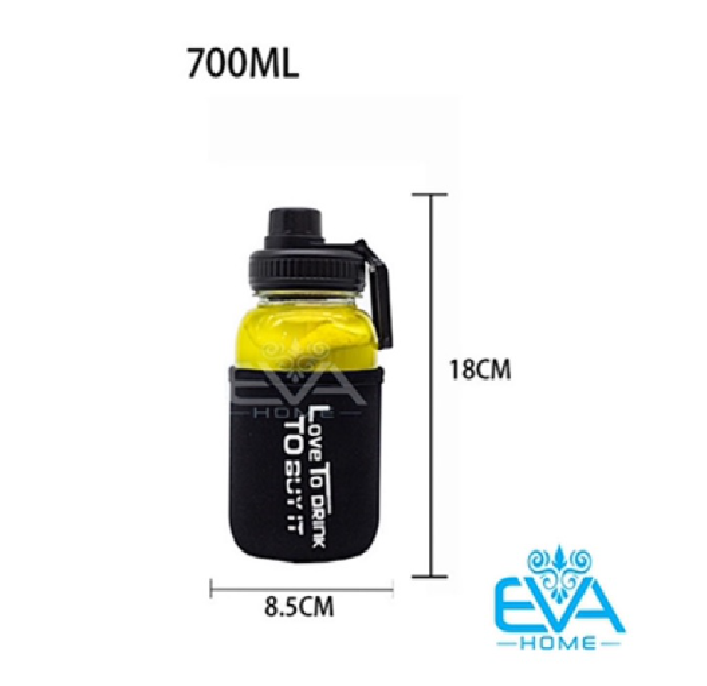 Bình Đựng Nước Thuỷ Tinh Nắp Bật Có Quai Cầm Love To Drink 700 ML Tặng Kèm Vỏ Bọc Vải Neoprene