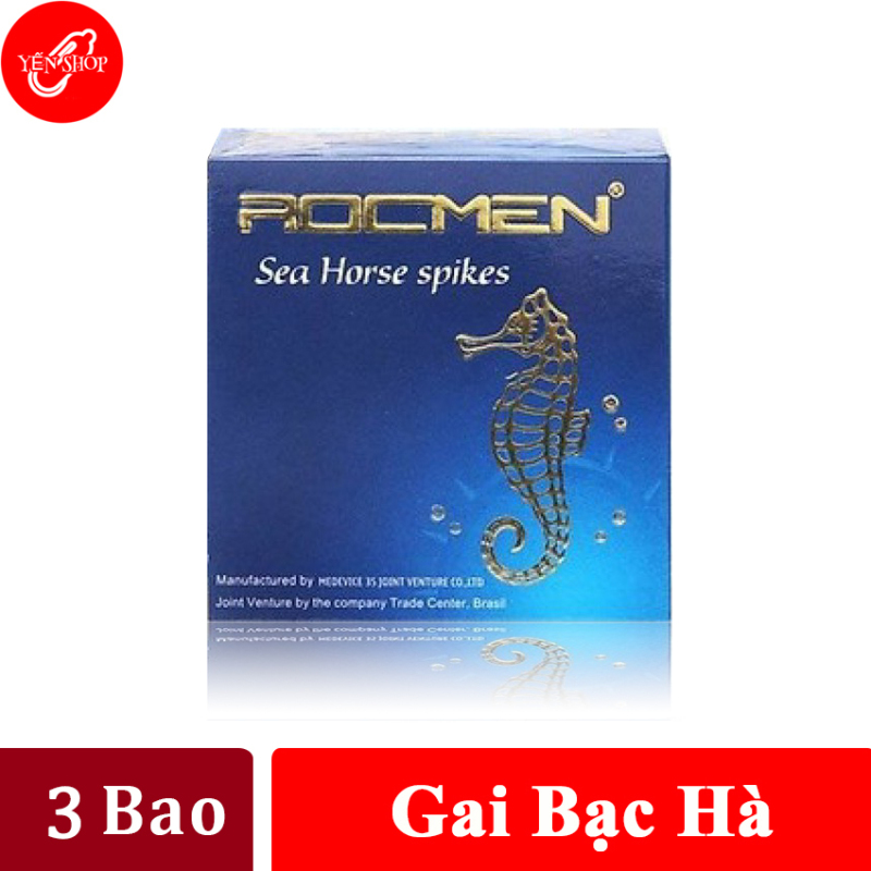 (3 BCS) hộp 3C Bao cao su có gai kéo dài thời gian quan hệ hương bạc hà mát lạnh Rocmen cá ngựa xanh. Bao cao su gai, bao đôn dên, bao cao su kéo dài thời gian quan hệ chống xuất tinh sớm