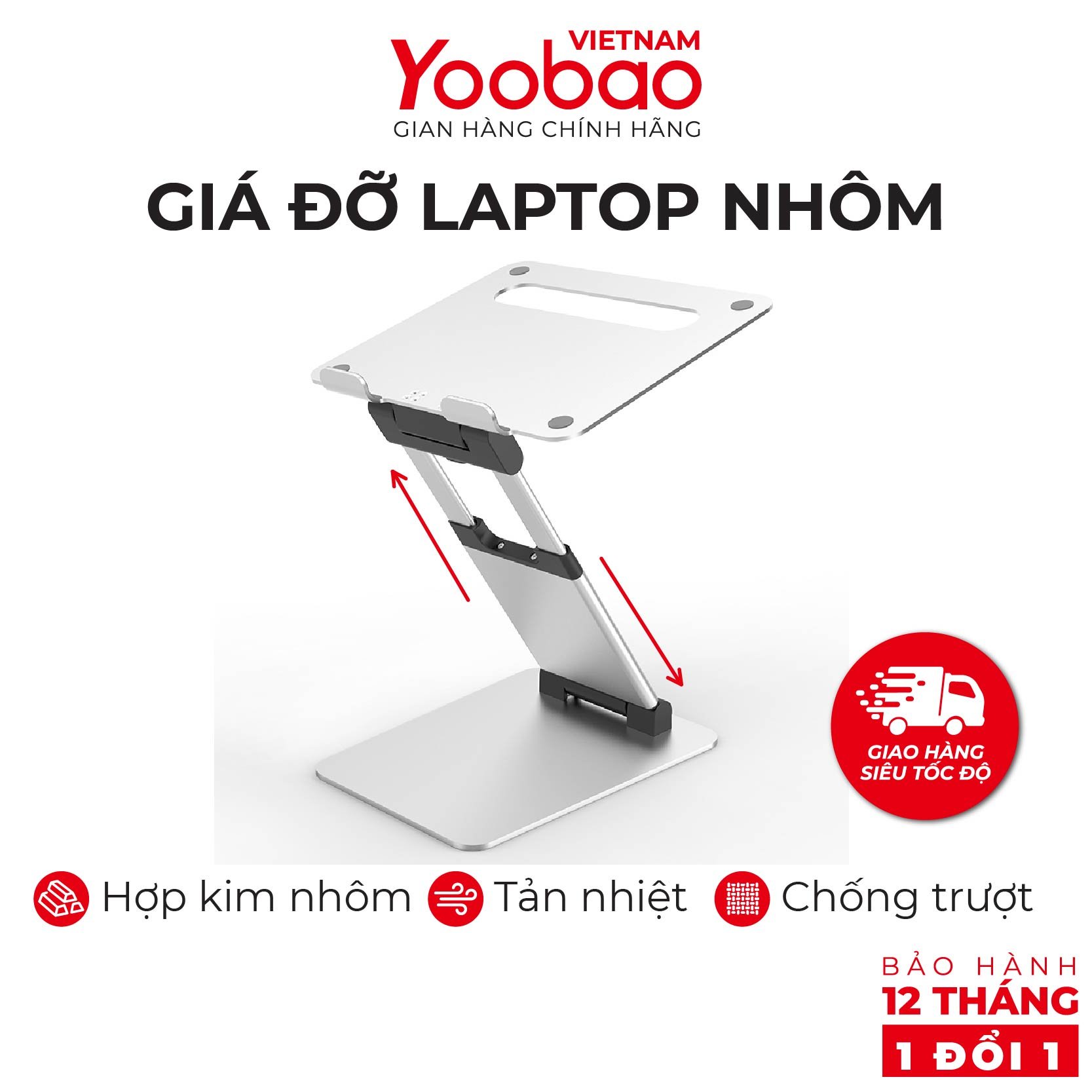 Giá đỡ laptop nhôm thay đổi chiều cao Yoobao PB-03 Điều chỉnh độ cao Tản nhiệt laptop - Hàng phân phối chính hãng - Bảo hành 12 tháng