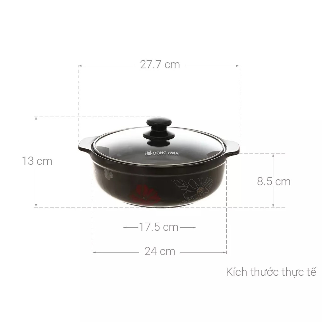 Nồi sứ kho khô quẹt cao cấp Tucbeghi nắp kính DONGHWA loại 750 ml hàng chính hãng