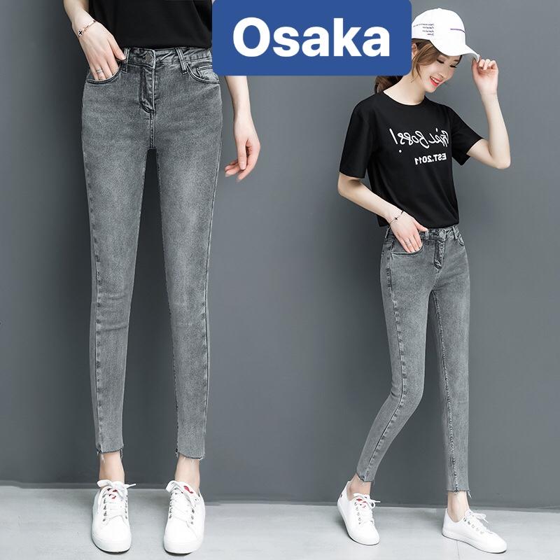 QUẦN JEAN NỮ CHẤT BÒ XÁM TRƠN SIÊU CO GIÃN LƯNG CAO NÂNG MÔNG TOMAKO OK-86 OSAKA FASHION
