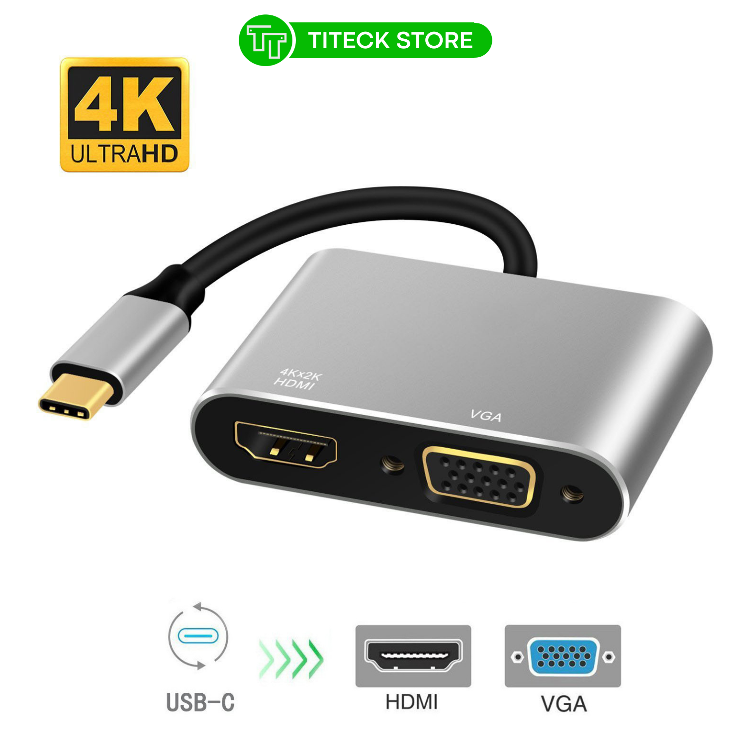 Cáp chuyển đổi type c to hdmi và vga ultra hd 4k