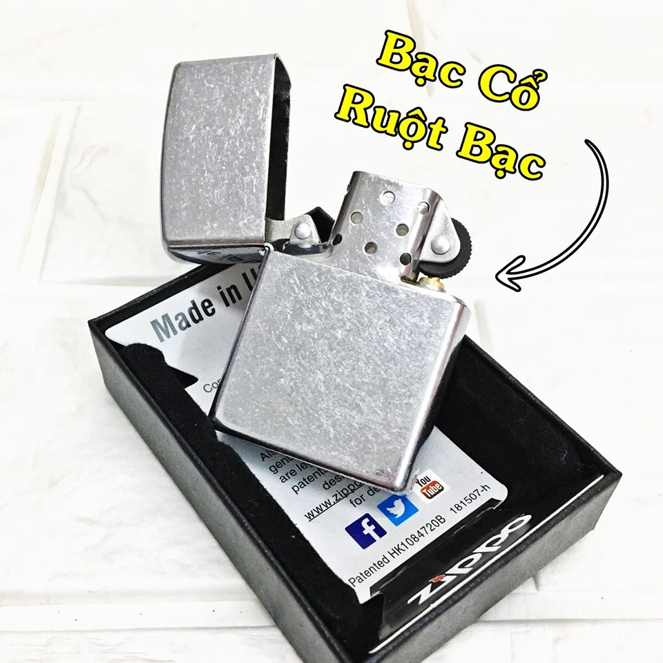 [ KHUYẾN MÃI ] Hột Quẹt , Bật Lửa Zippo Mỹ ( USA ) Màu Bạc Ruột Bạc ( Có Tem Đỏ )