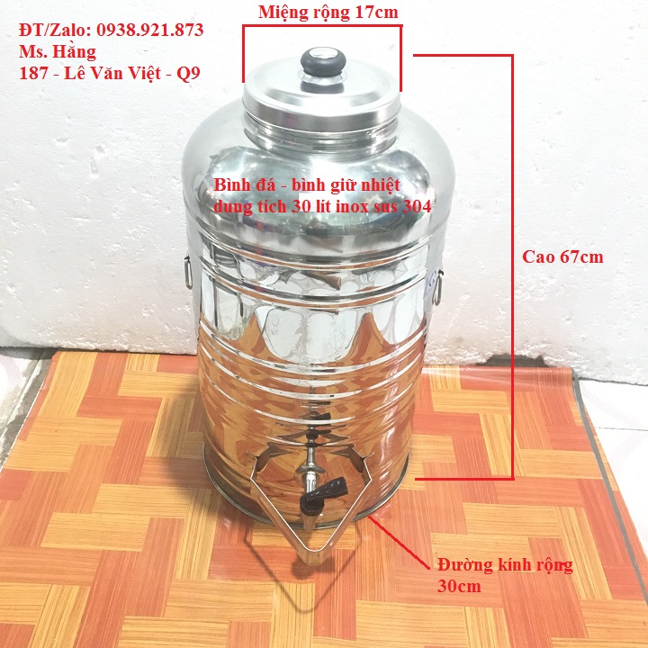 [Q9 HCM] - Bình Đựng Nước Đá 2 Lớp – Bình Ủ Đá - Bình INOX Cao Cấp   SUS 304 Cỡ Trung – Mã: BĐ30I3 -