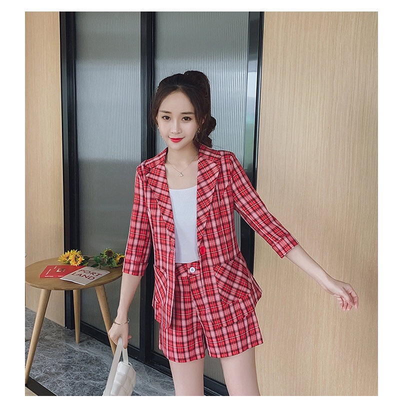 Set bộ vest caro 3 món áo và quần đùi sang trọng cá tính nt4546