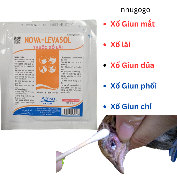 Nova Levasol sổ lãi gói 100 gram xổ giun mắt cho gà, giun đũa, giun phổi