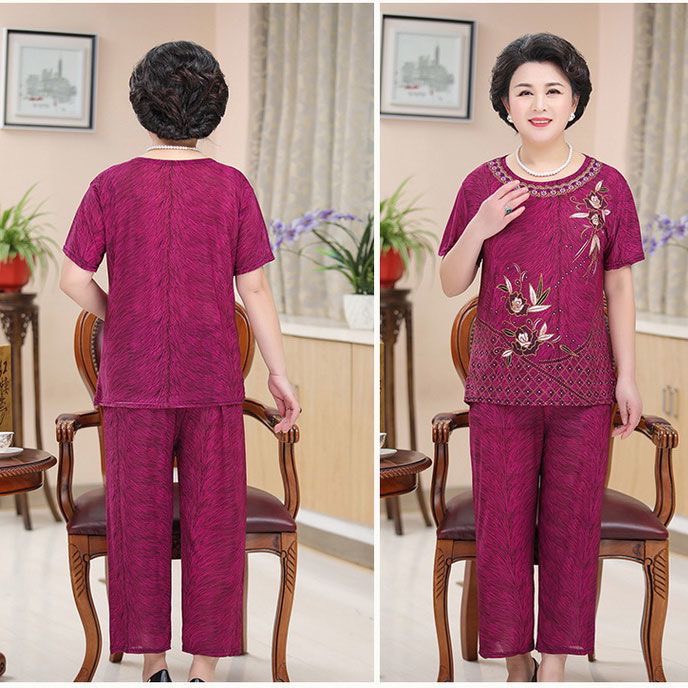 Quần áo cho người già, đồ bộ trung niên nữ chất vải thun lạnh siêu mát