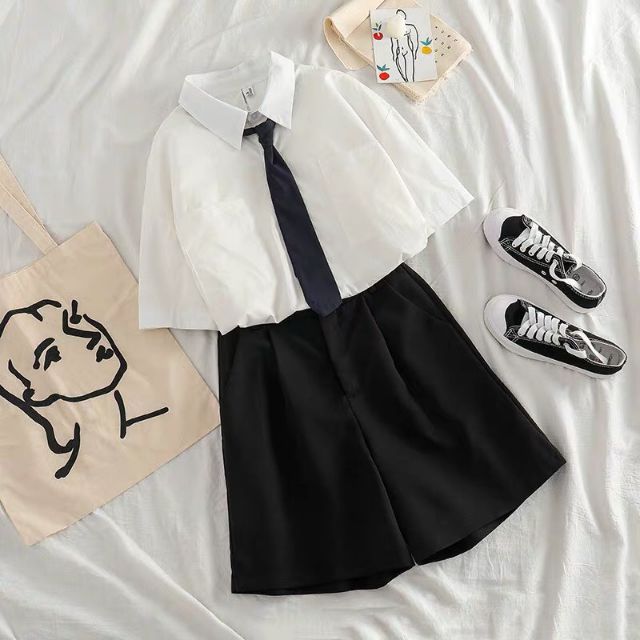 Áo sơ mi tay ngắn phối cà vạt ulzzang