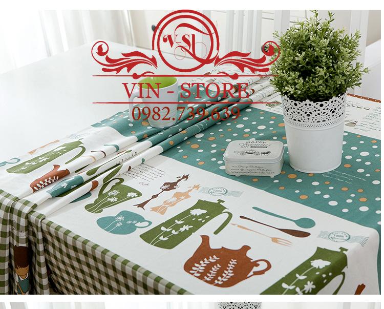 140X220cm KB027 Khăn trải bàn Sọc Chấm Bi Ấm Trà Vinstore Homedecor Khăn trai bàn ren khăn trải bàn đẹp khăn ăn khăn bàn tablecolths tableware flower canvas vintage tea dining table cafe fabric linen cotton