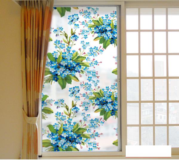Decal dán kính cao cấp - Hoa Chùm Xanh ( 60x58cm )-DK7108